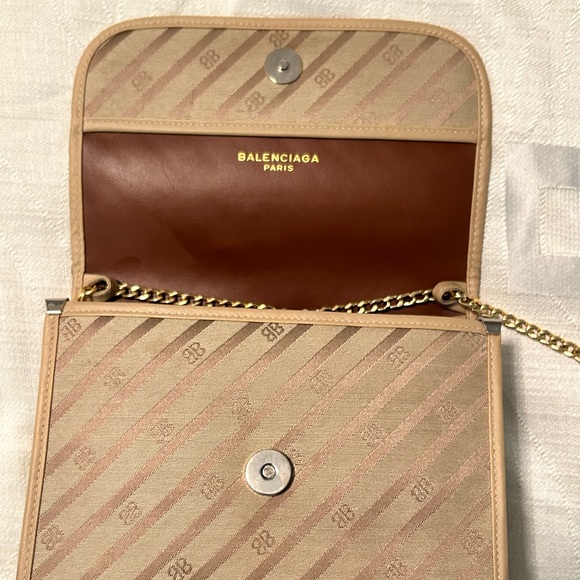 Balenciaga Monogram Fabric Vintage Shoulder Crossbody Flap Bag Beige Leather - Picture 6 of 11